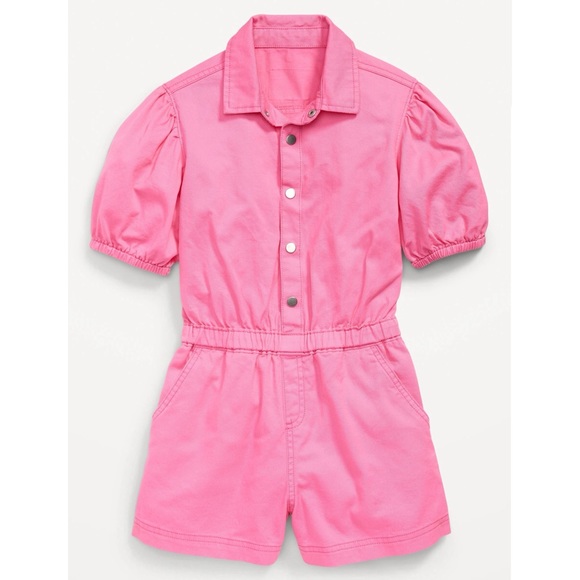 OLD NAVY Kids Girls Puff Sleeve Button Romper Pink size 10 - Picture 1 of 8